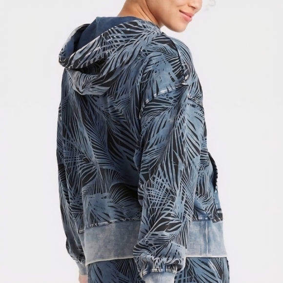 JoyLab Womens Blue Tropical Leaf Zip Front French Terry Hoodie W/pockets XL - Picture 5 of 7